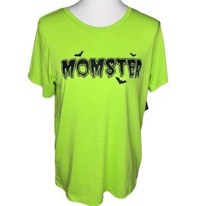 Way To Celebrate Halloween Momster T Shirt XXL or XXXL Green with Black Bats
